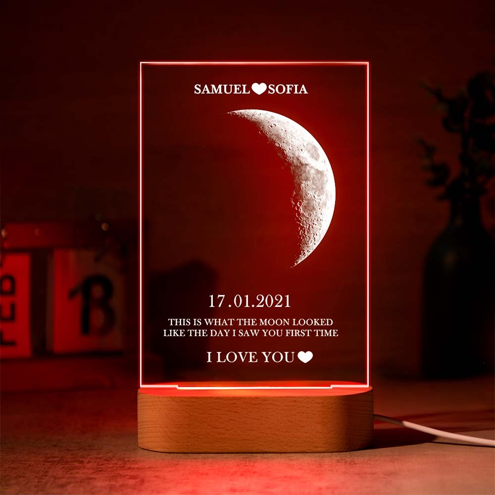 Custom Moon Phase Lamp with Personalised Names Text Seven Color Light