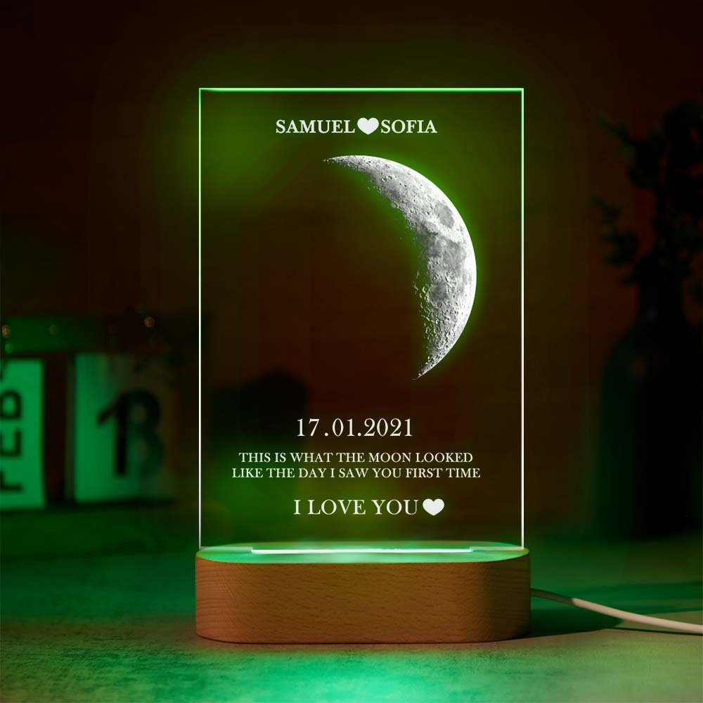 Custom Moon Phase Lamp with Personalised Names Text Seven Color Light