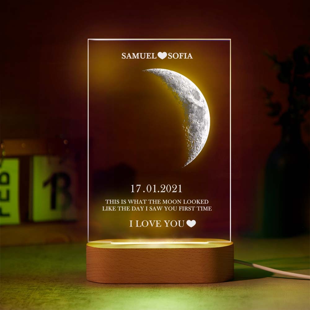 Custom Moon Phase Lamp with Personalised Names Text Seven Color Light