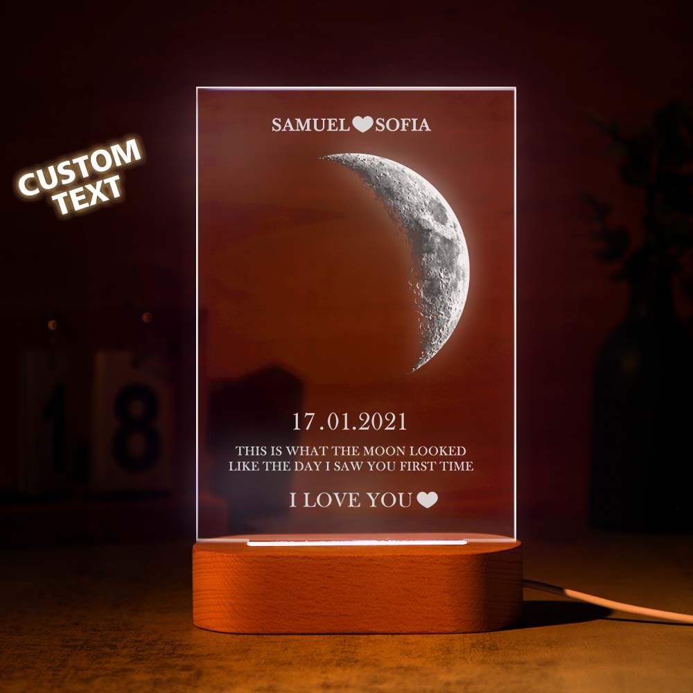 Custom Moon Phase Lamp with Personalised Names Text Seven Color Light