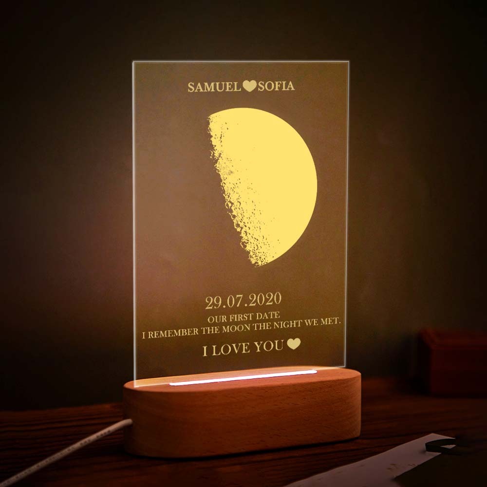 Custom Moon Phase Lamp with Personalised Names Text Seven Color Light