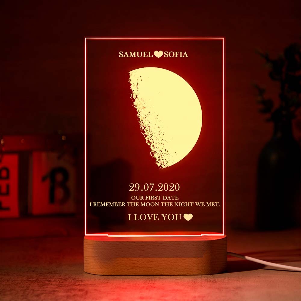 Custom Moon Phase Lamp with Personalised Names Text Seven Color Light