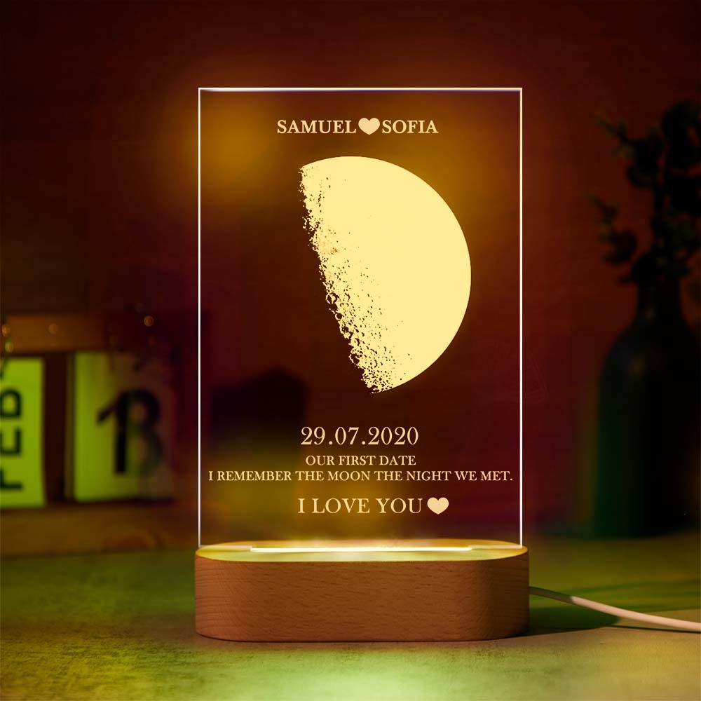Custom Moon Phase Lamp with Personalised Names Text Seven Color Light