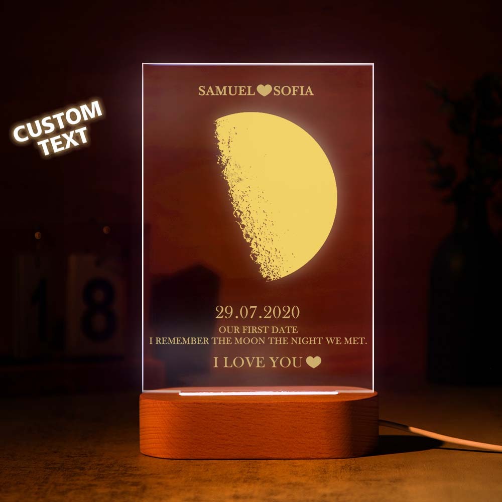 Custom Moon Phase Lamp with Personalised Names Text Seven Color Light