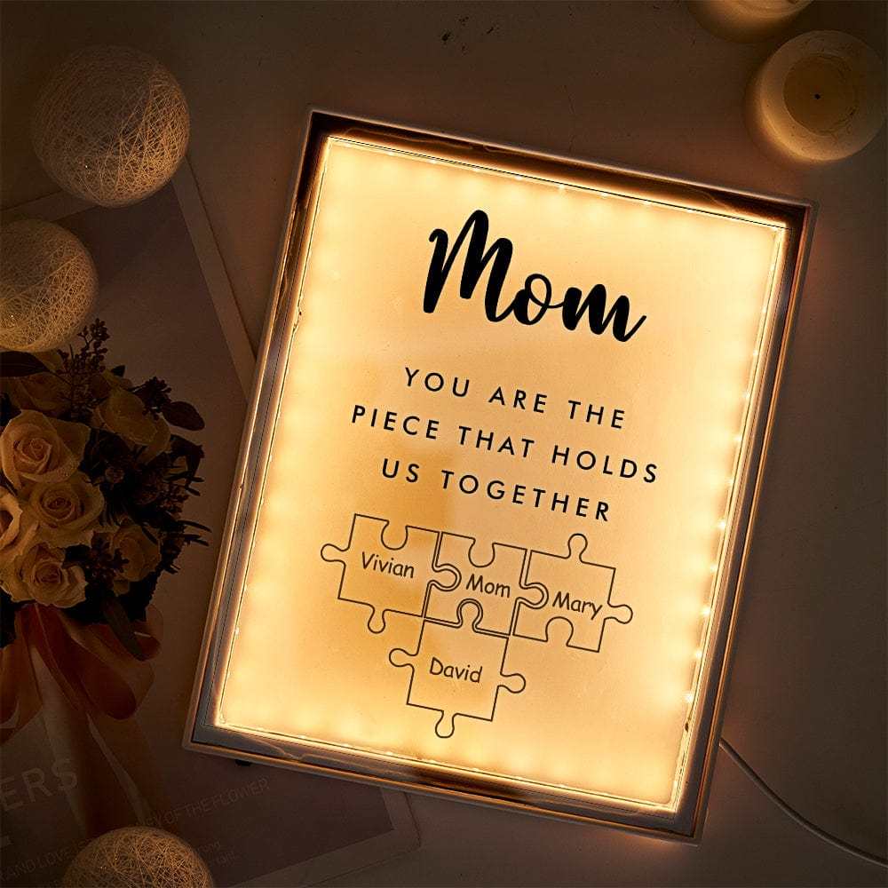 Personalised Name Mirror Light Custom Mom You Are The Piece That Holds Us Together Night Light for Mom - soufeeluk