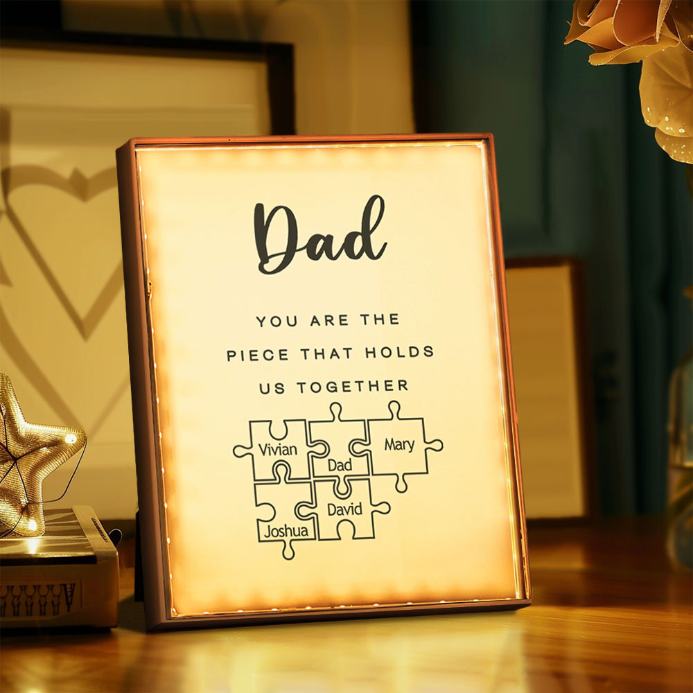 Personalised Name Mirror Light Custom Dad You Are The Piece That Holds Us Together Night Light for Dad - soufeeluk