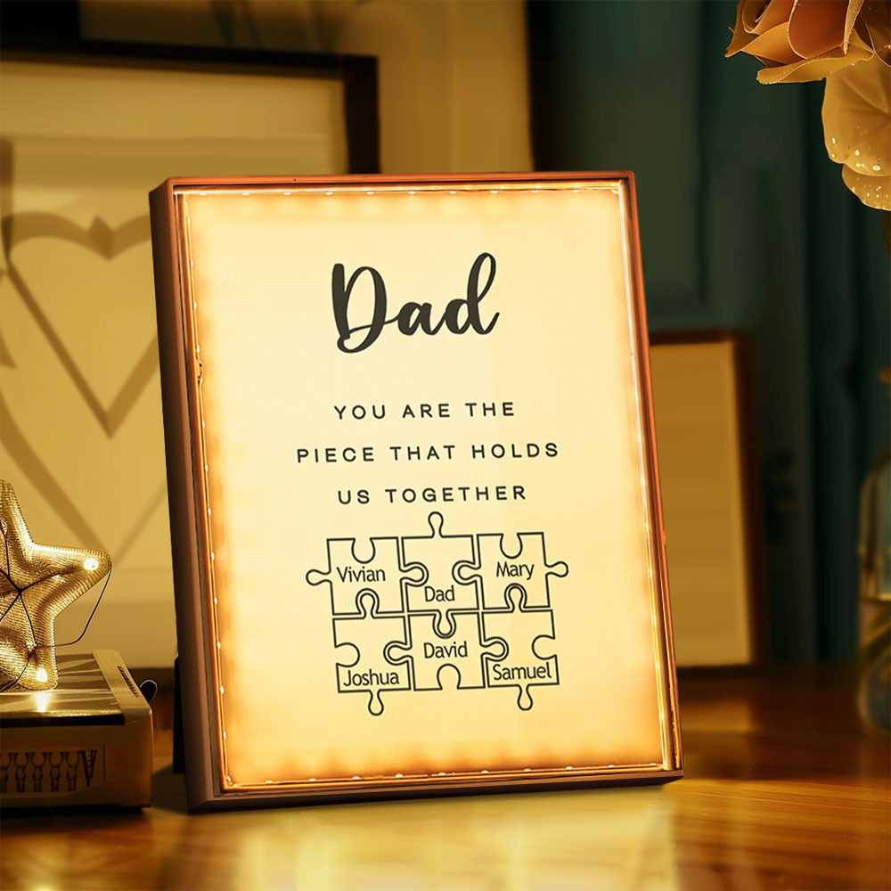 Personalised Name Mirror Light Custom Dad You Are The Piece That Holds Us Together Night Light for Dad - soufeeluk