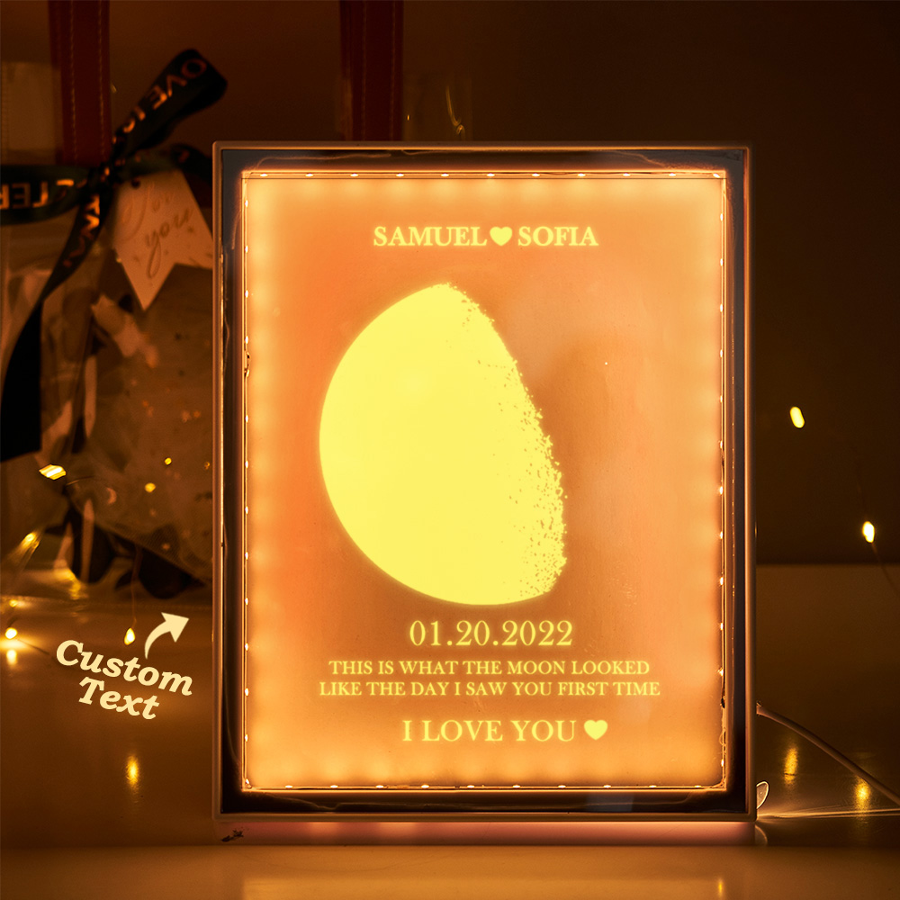 Custom Moon Phase and Names Night Light Mirror Frame Lamp Home Gifts