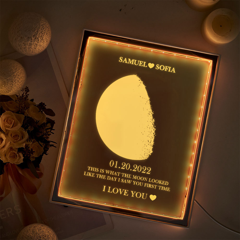 Custom Moon Phase and Names Night Light Mirror Frame Lamp Home Gifts