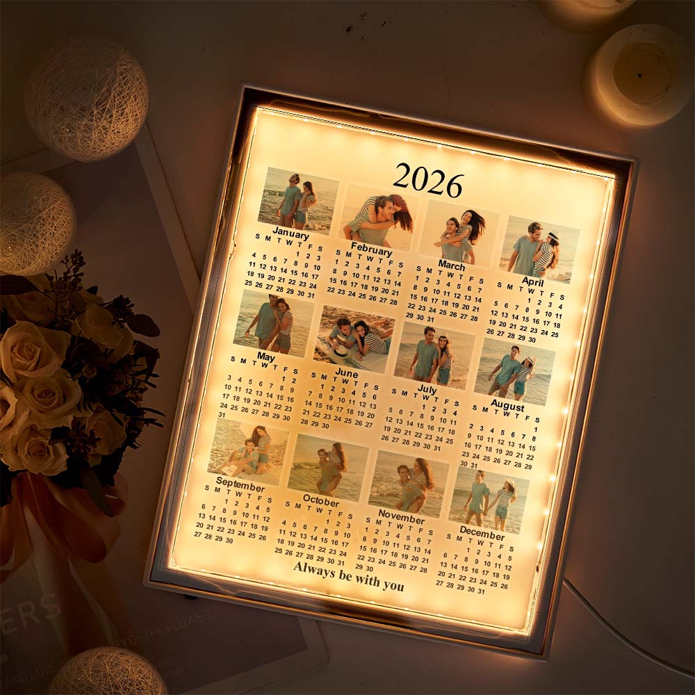 Personalised 2026 Calendar Mirror Light Box with Photo