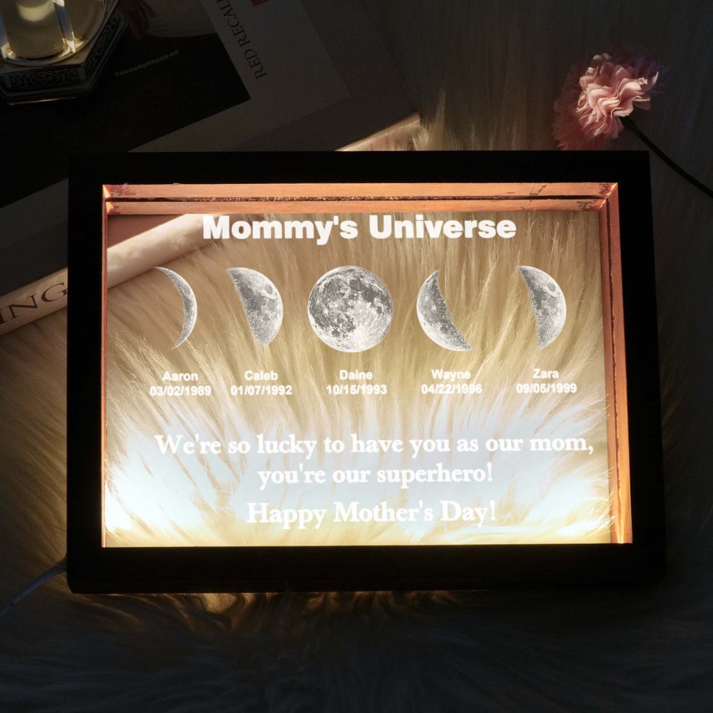 Custom Moon Phase night light Personalizd Birth Date Mother's day Gift for Mom - soufeeluk
