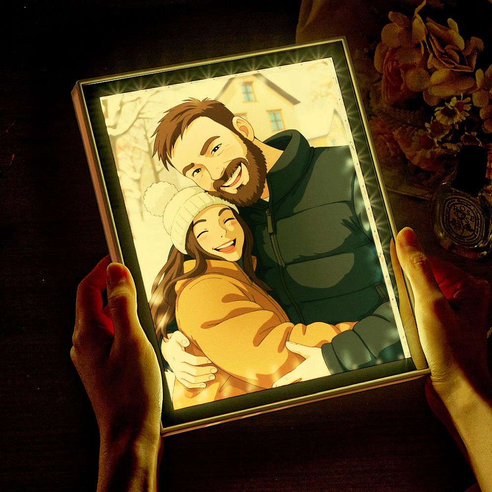 Personalized Mirror Night Light Custom Photo Gibli Style Couple Gifts - soufeeluk