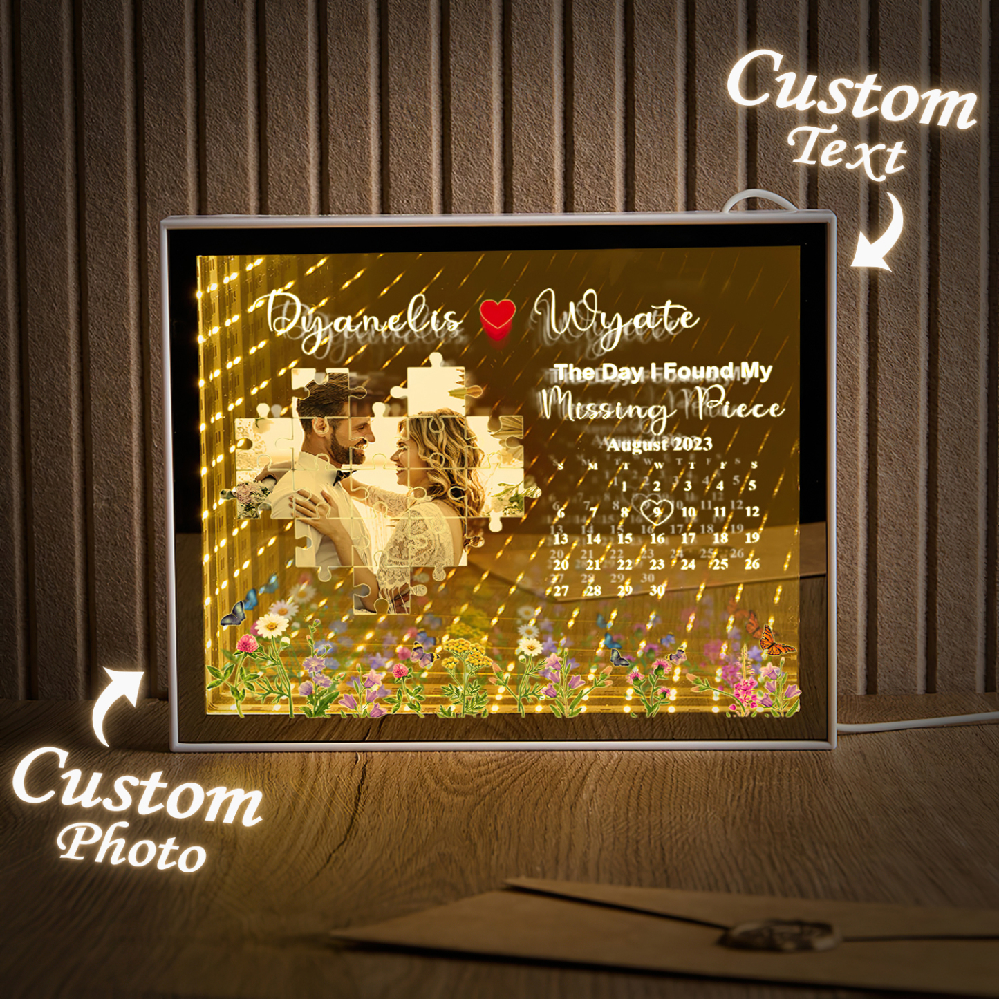 The Day I Found My Missing Piece Light Customize Photo and Calendar Custom Name Personalized Gift For Couple - soufeeluk