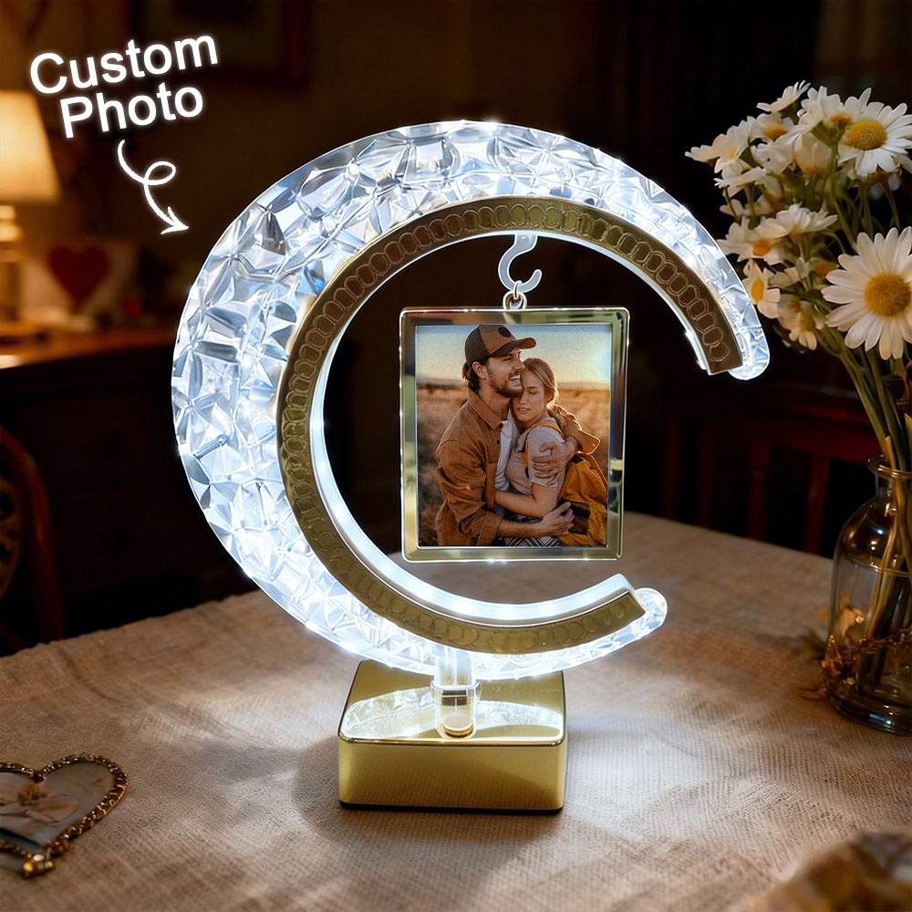 Custom Photo Moon Frame Night Light, LED Bedroom Decor with Personalized Hanging Picture Pendant, Anniversary Gift, Valentine Gift - soufeeluk