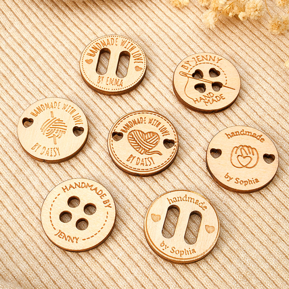 Personalised Handmade with Love Wooden Buttons Set of 15 Clothing Labels Gift for Mother Grandma Knitting Crocheting Lovers - soufeeluk