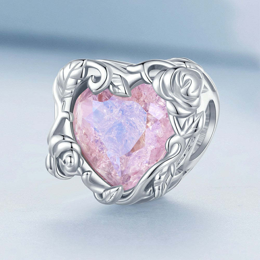 crystal rose pink charm 925 sterling silver xs2072