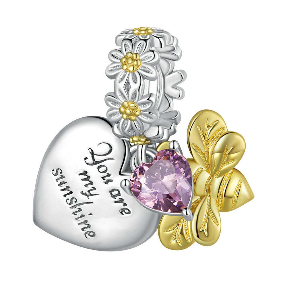 daisy bee pink zircon charm 925 sterling silver xs2077