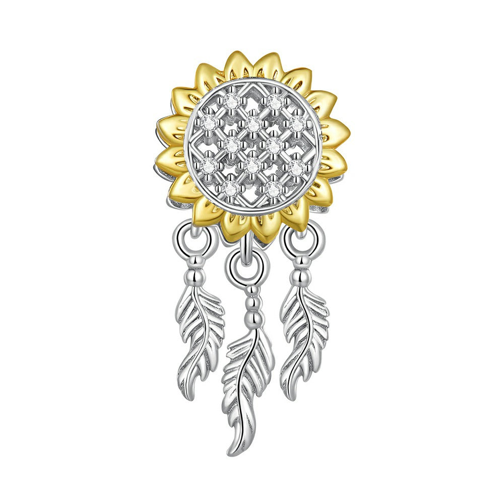 sunflower dream catcher yellow pattern charm 925 sterling silver xs2080