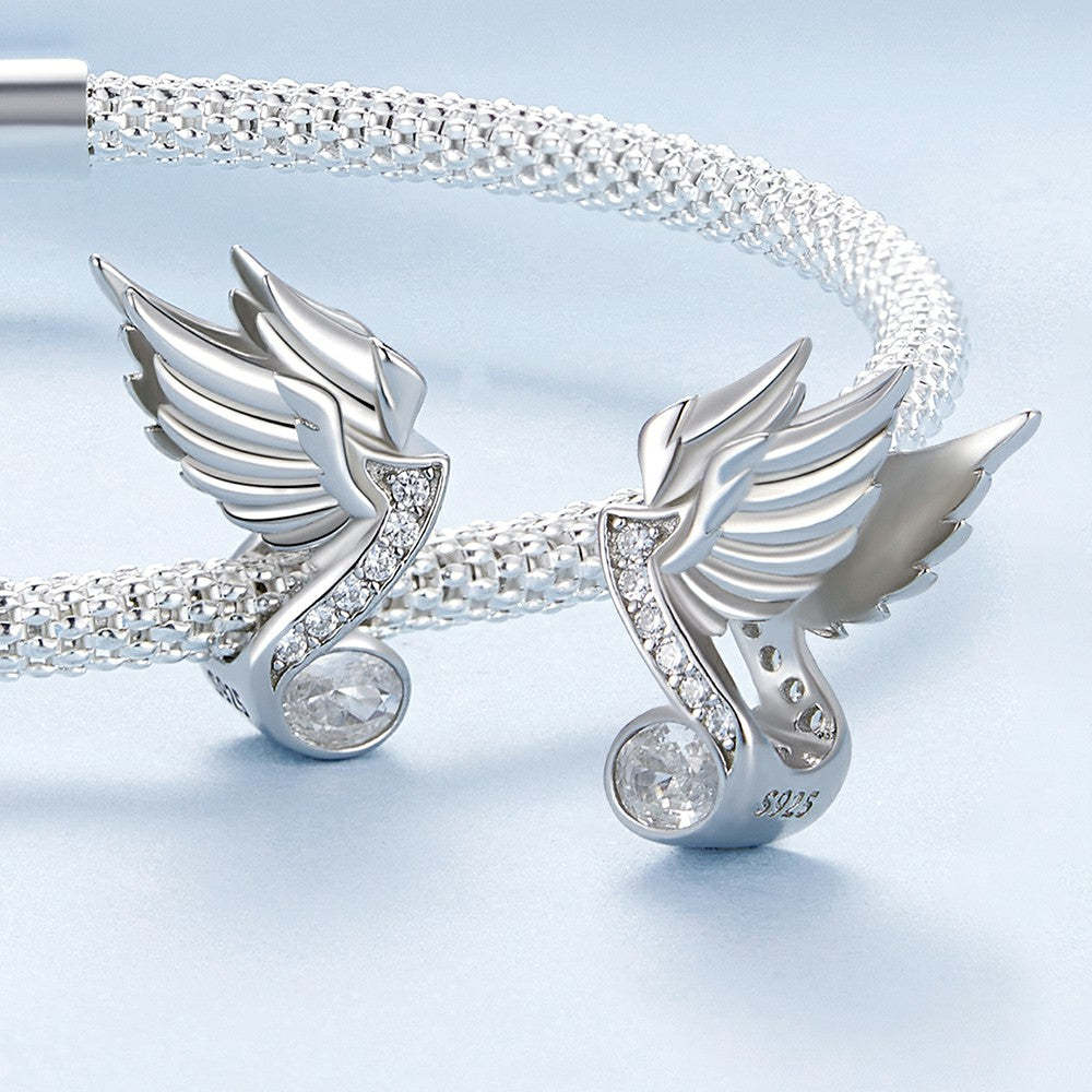 note deign with wings white zircon charm 925 sterling silver xs2083