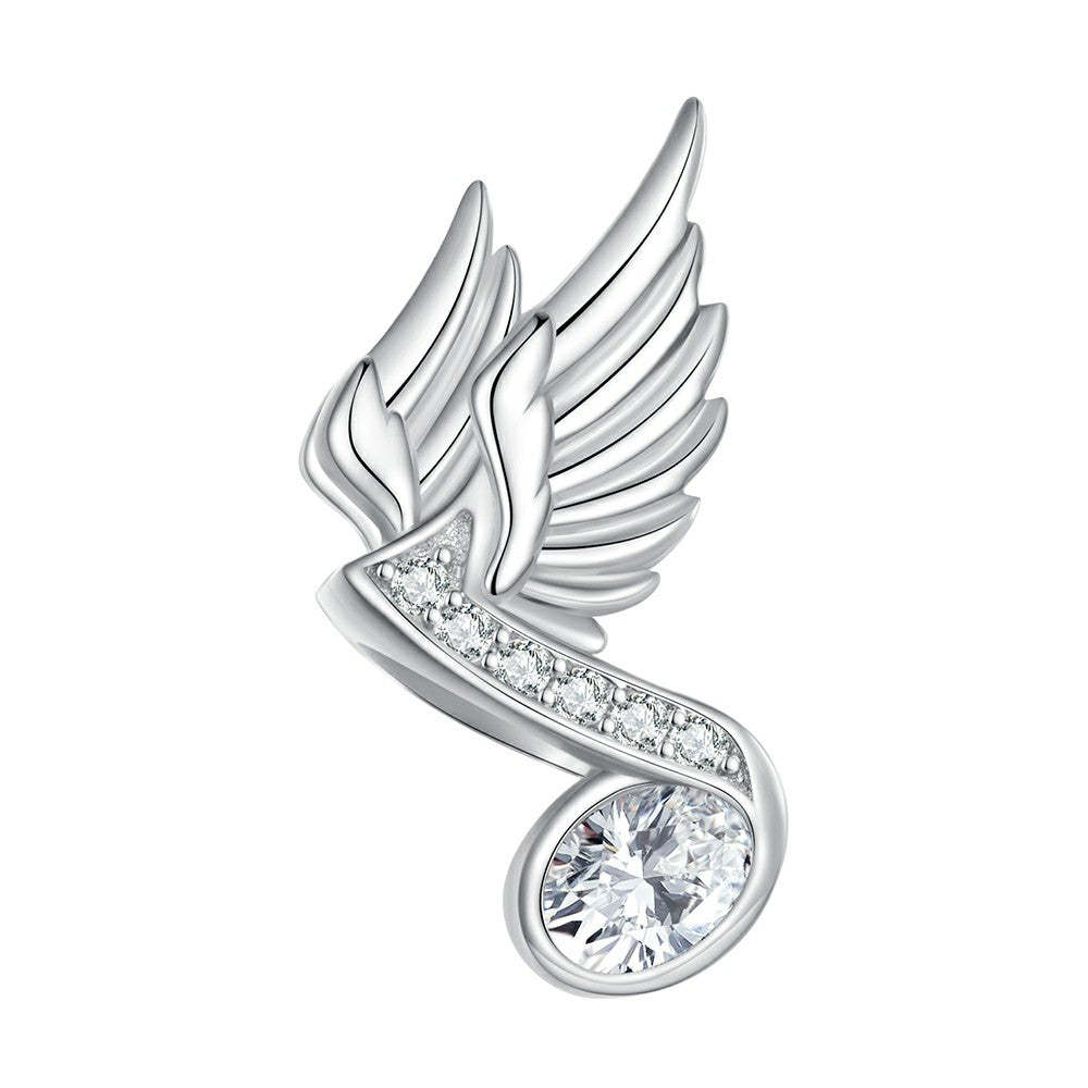 note deign with wings white zircon charm 925 sterling silver xs2083