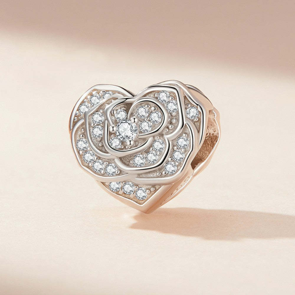heart of rose white zircon charm 925 sterling silver xs2101