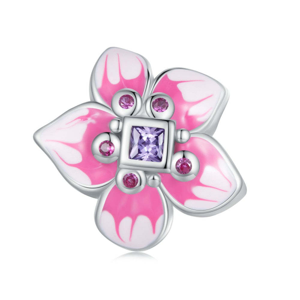pink flower purple zircon charm 925 sterling silver xs2107