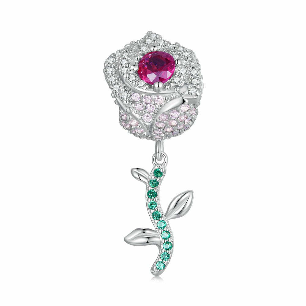 roses pink and green zircon charm 925 sterling silver xs2134