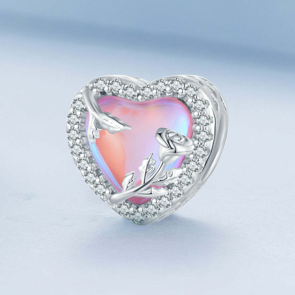 pink glass rose charm 925 sterling silver xs2136