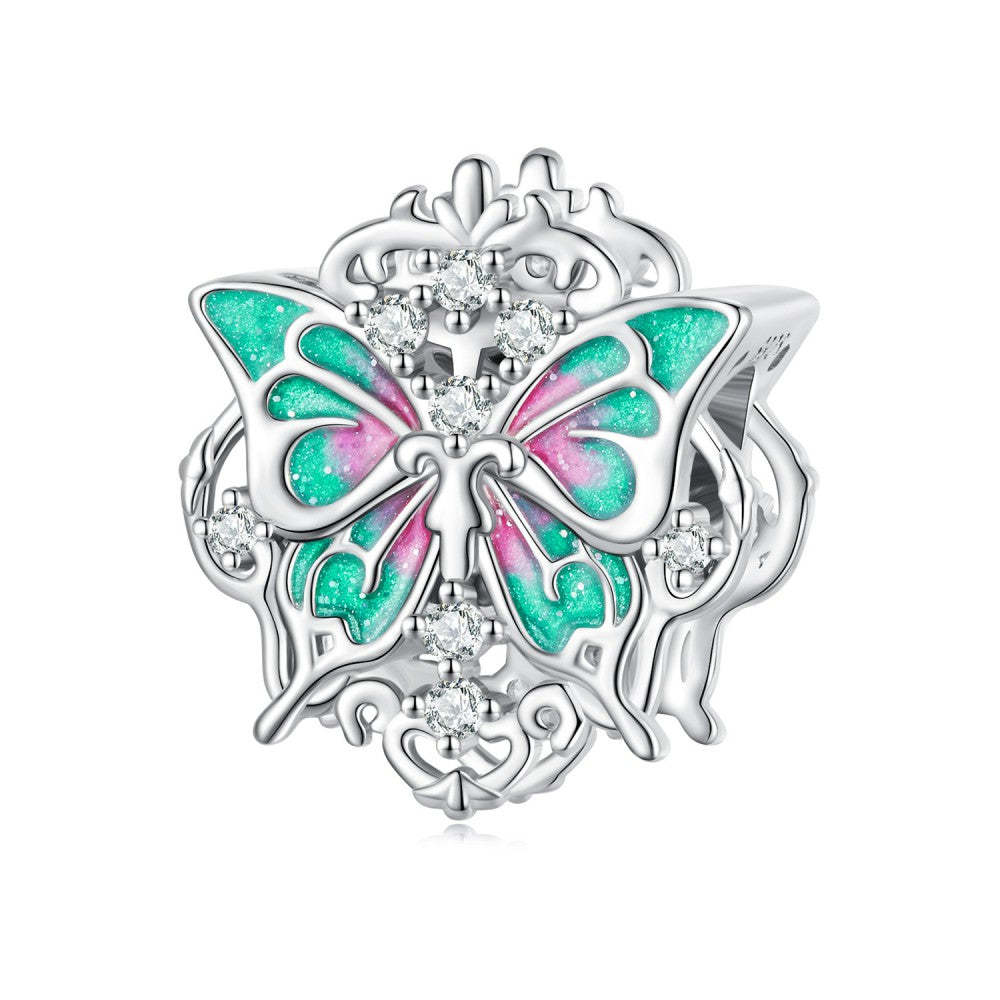 baroque butterfly green pink charm 925 sterling silver xs2145