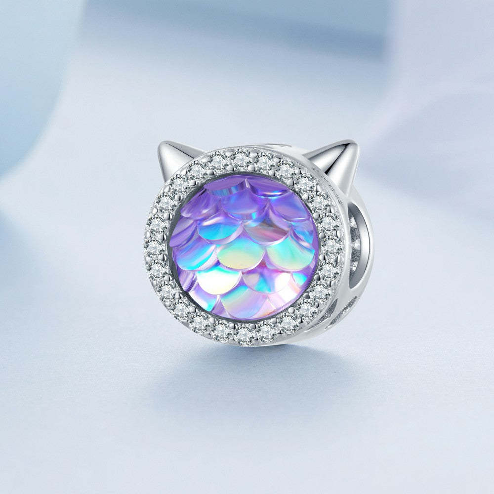 cat head fish scales purple gradient charm 925 sterling silver xs2154