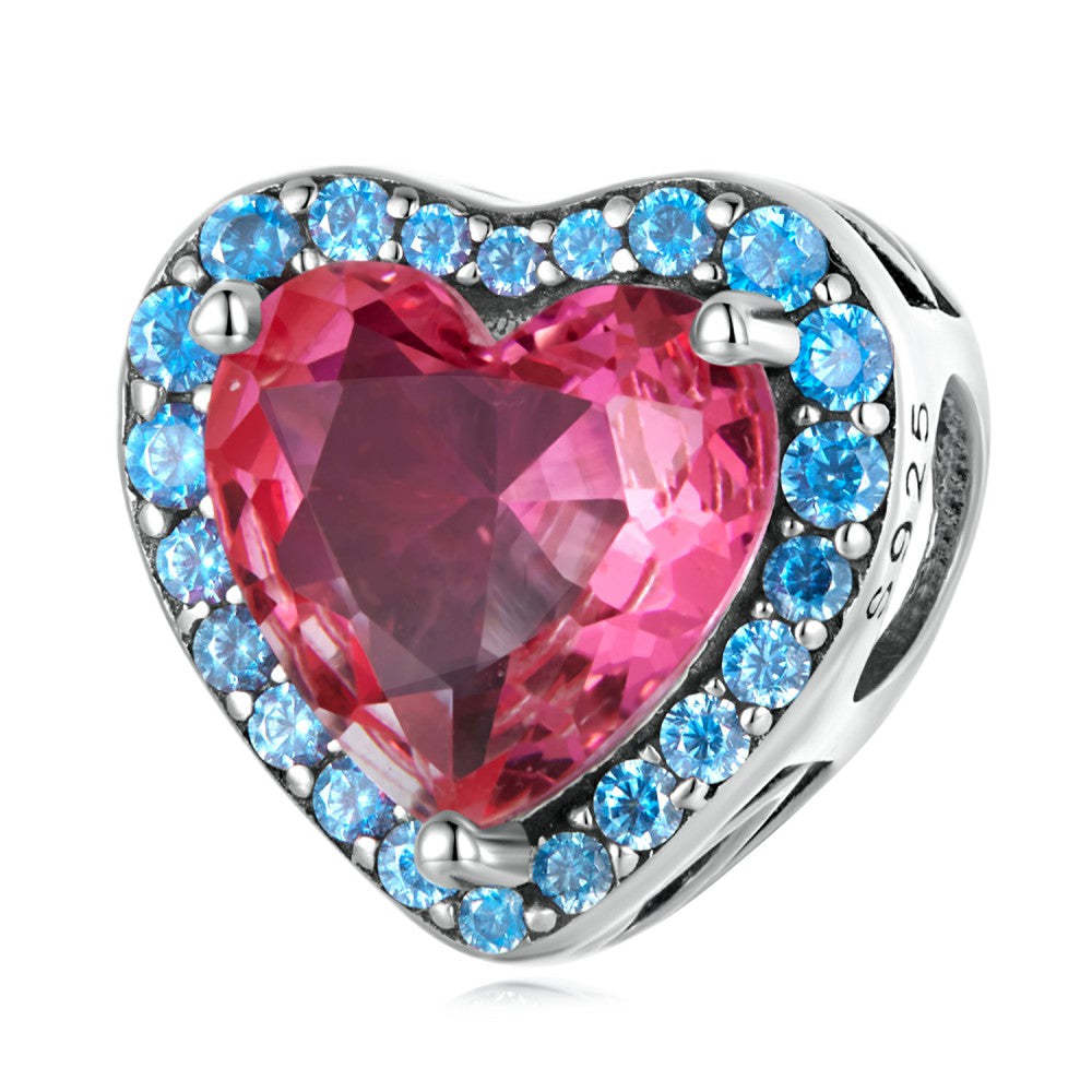 contrast color heart red blue charm 925 sterling silver xs2218