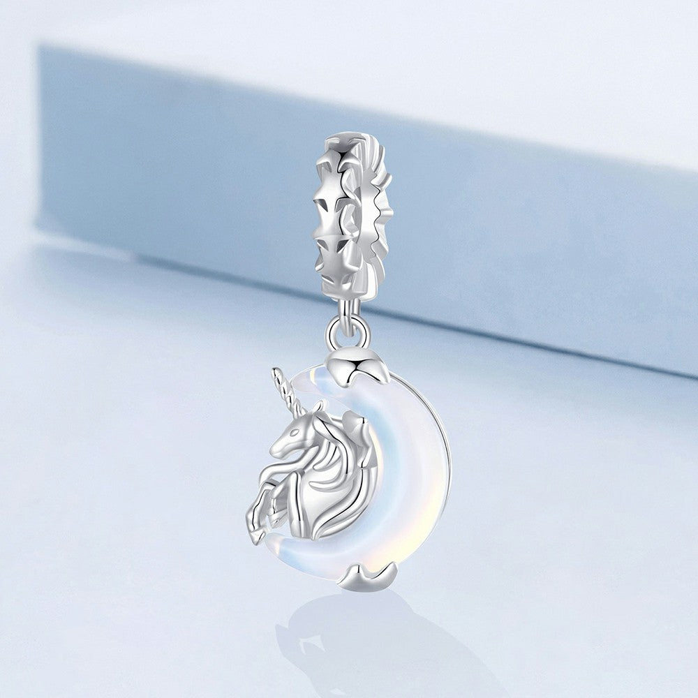 moon unicorn dangle charm 925 sterling silver yb2253