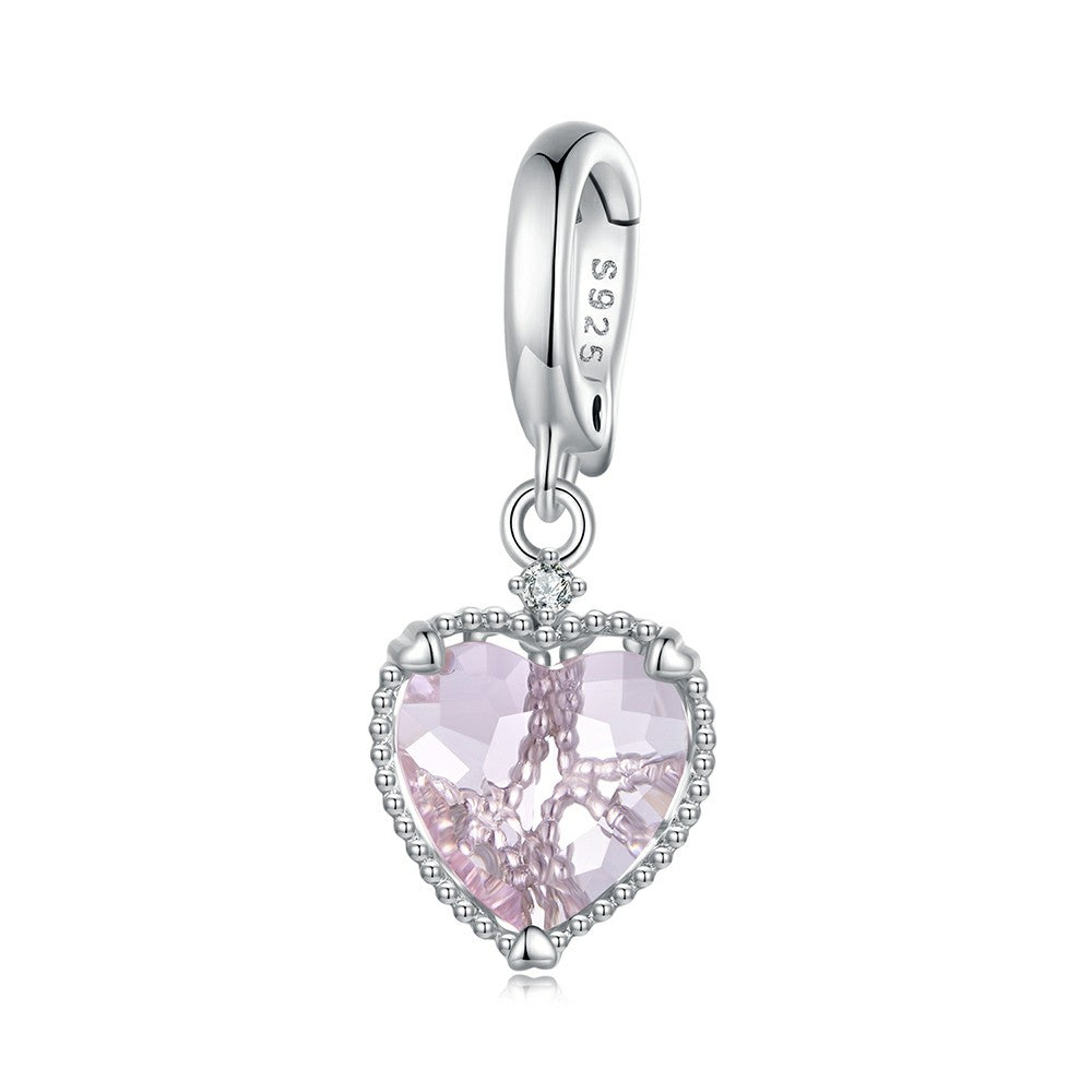 pink heart shaped opening and closing buckle dangle charm 925 sterling silver yb2259