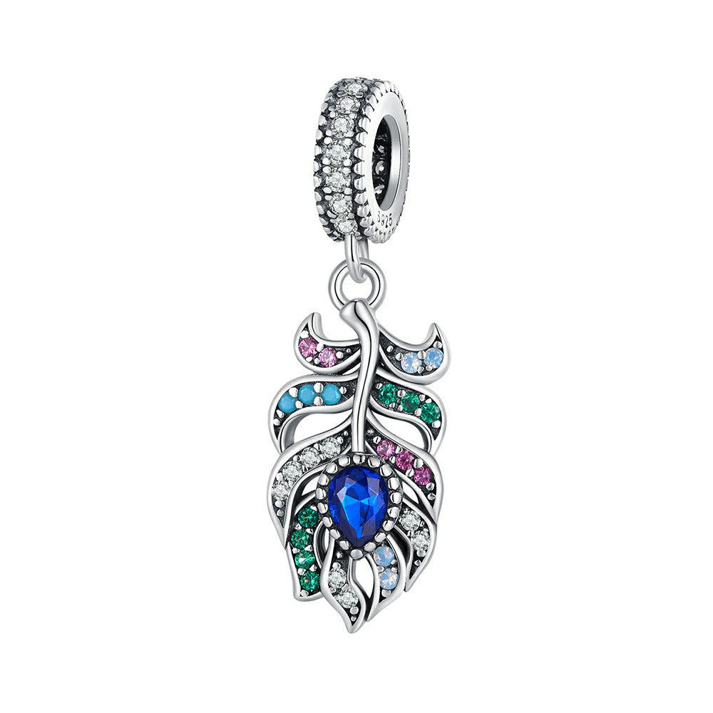 peacock feathers dangle charm 925 sterling silver yb2264