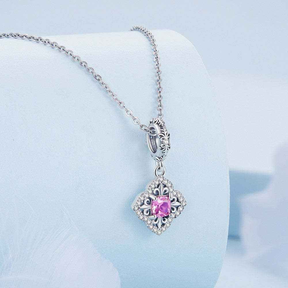 retro pattern with pink zircon dangle charm 925 sterling silver yb2404