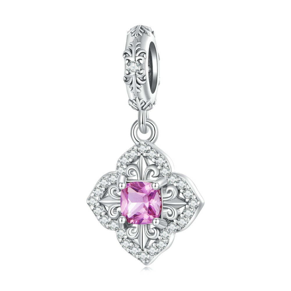 retro pattern with pink zircon dangle charm 925 sterling silver yb2404