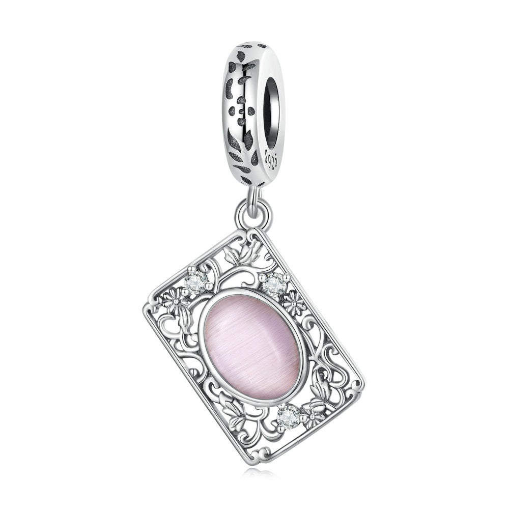 pink glass flower pattern dangle charm 925 sterling silver yb2406