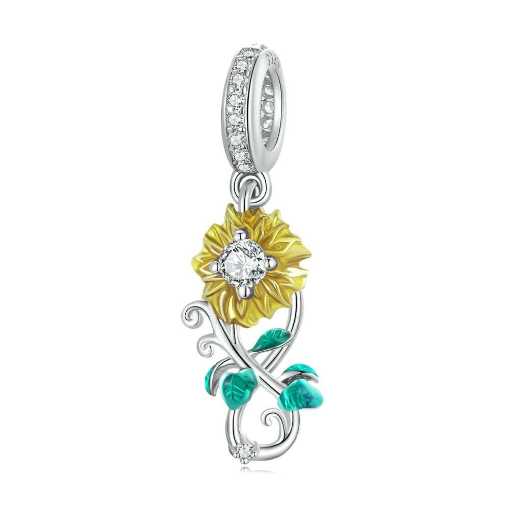 sunflower dangle charm 925 sterling silver yb2450