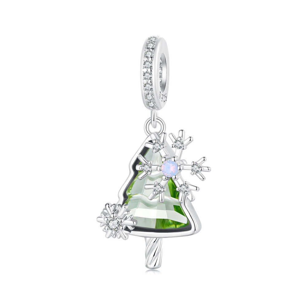 Ice and Snow Christmas Tree Pendant Dangle Charm Silver Christmas Gifts - soufeeluk