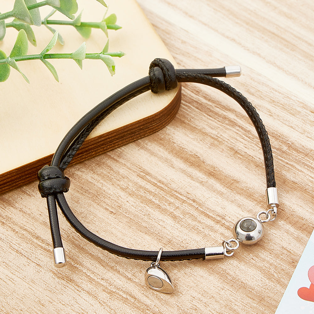 Custom Photo Projection Bracelet Leather Heart Magnetic Bracelet Gift for Couple - soufeeluk