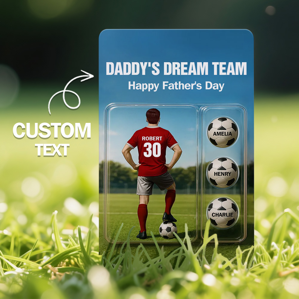 Custom Daddy's Dream Team Soccer With Kids' Names Custom Figure Poke Card Father's Day Gift for Him, for Husband, for Dad, for Soccer Lover - soufeeluk
