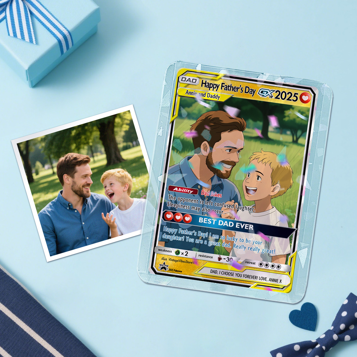 Personalized Father's Day Poke Card, Custom Photo Art Card, Best Dad Wallet Card Gift For Dad, Father's Day Gift From Kids, New Dad Gift - soufeeluk