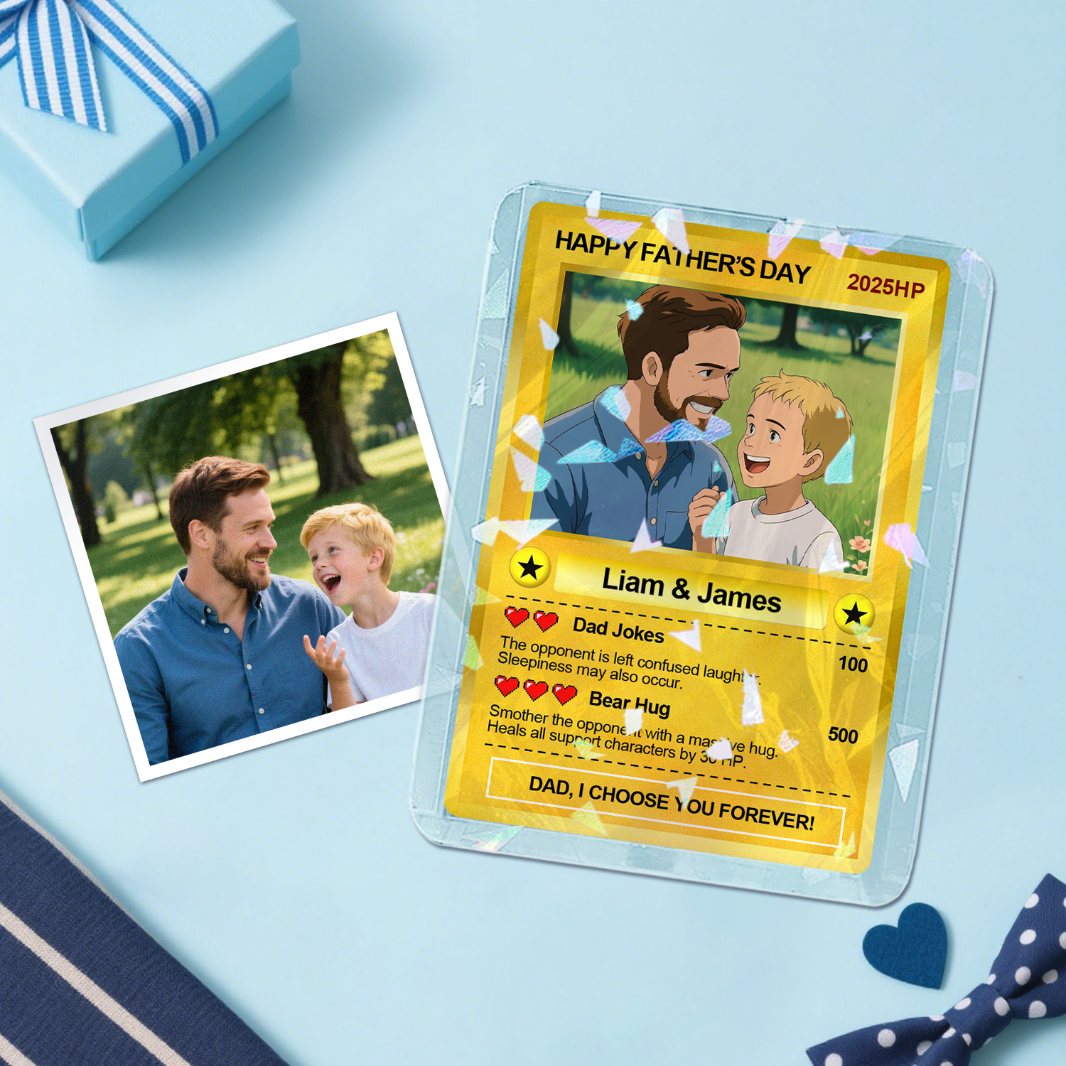 Personalized Father's Day Anime Acrylic Card, Fathers Day Gift For Dad, Custom Photo Anime Card, Gamer Dad Gifts From Kids, Gift For Husband - soufeeluk