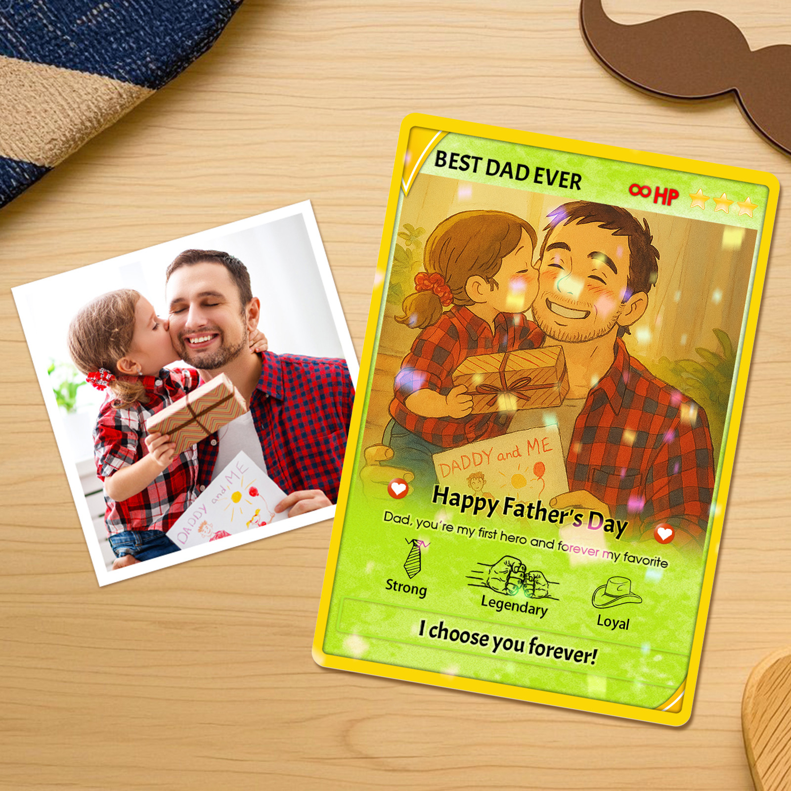Personalized Father's Day Anime Card, Anime Photo Block, New Dad Gift, Fathers Day Gift, Game Dad Gift From Kids, Gamer Husband Gift - soufeeluk