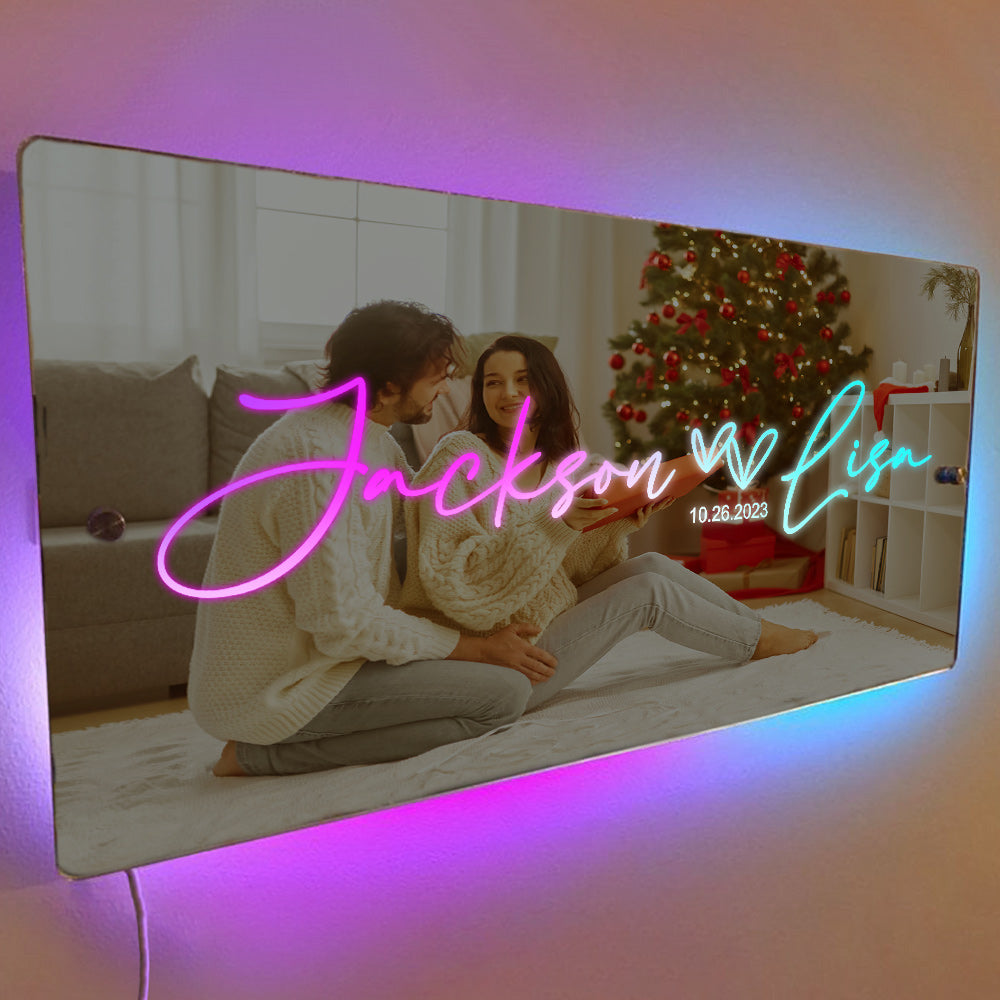 Personalised Couple Name Mirror Light Marquee Christmas Gift - soufeeluk
