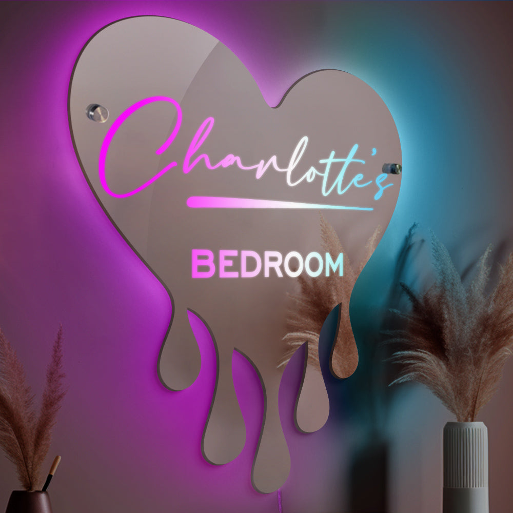 Personalized Melting Heart Name Mirror Light Couple Christmas Gift - soufeeluk