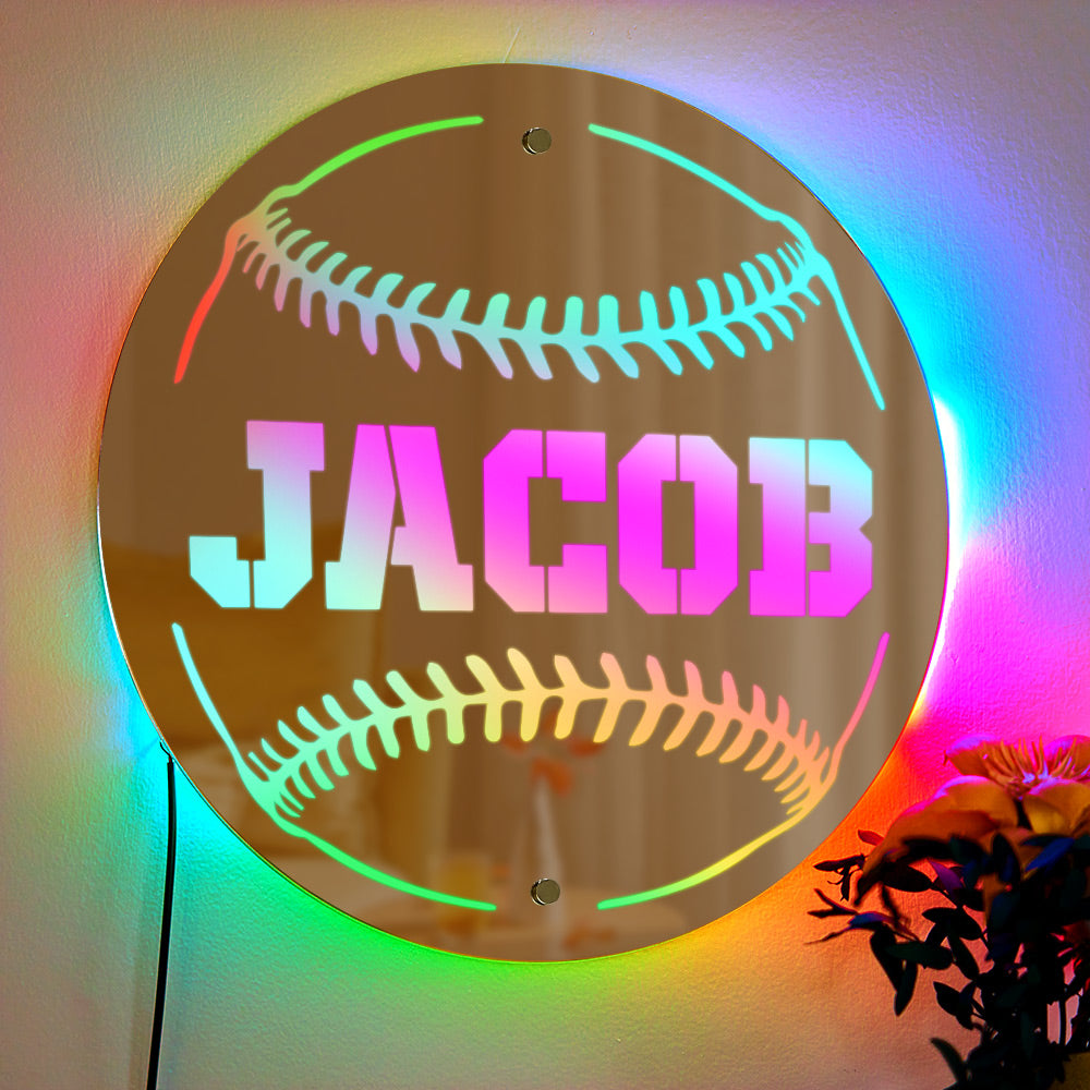 Personalised Name Baseball Mirror Light Gift for Boyfriend - soufeeluk