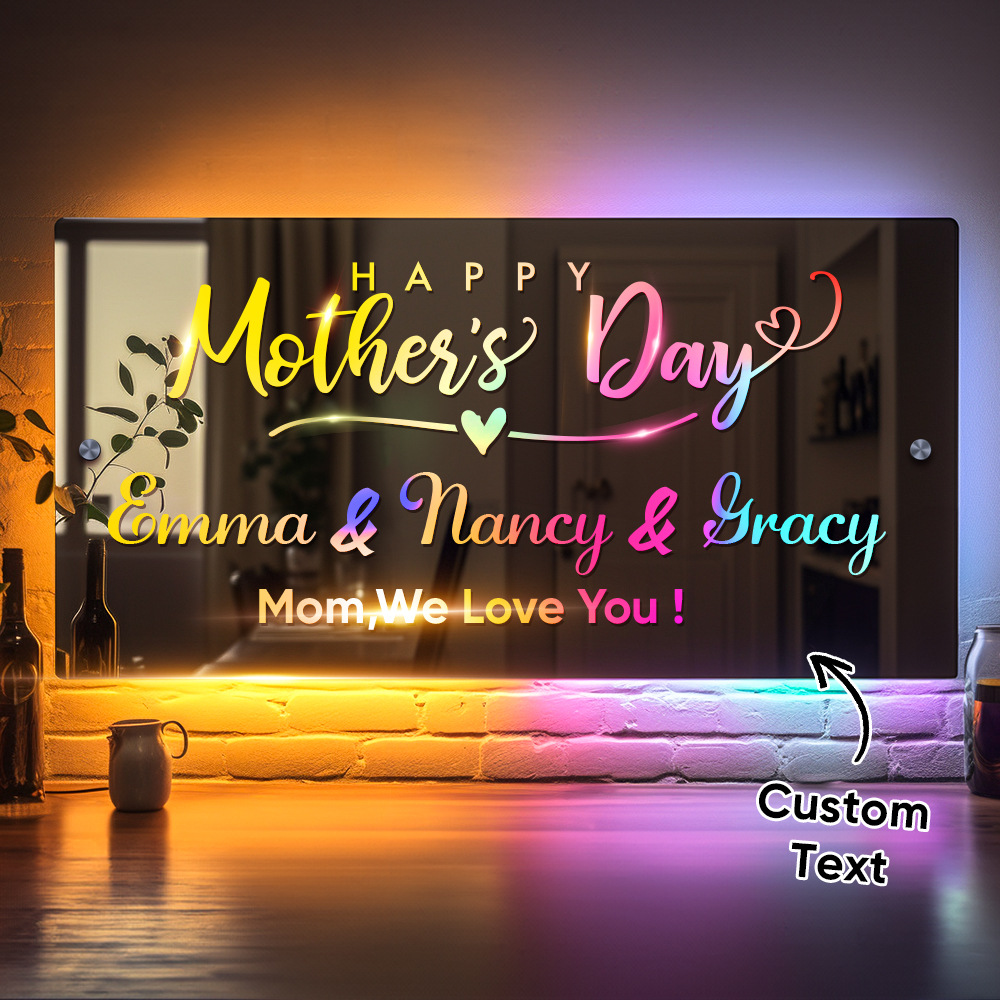 Personalised Name Mirror Sign Custom LED illuminated Light-Up Bedroom Sign Gift For Mom - soufeeluk