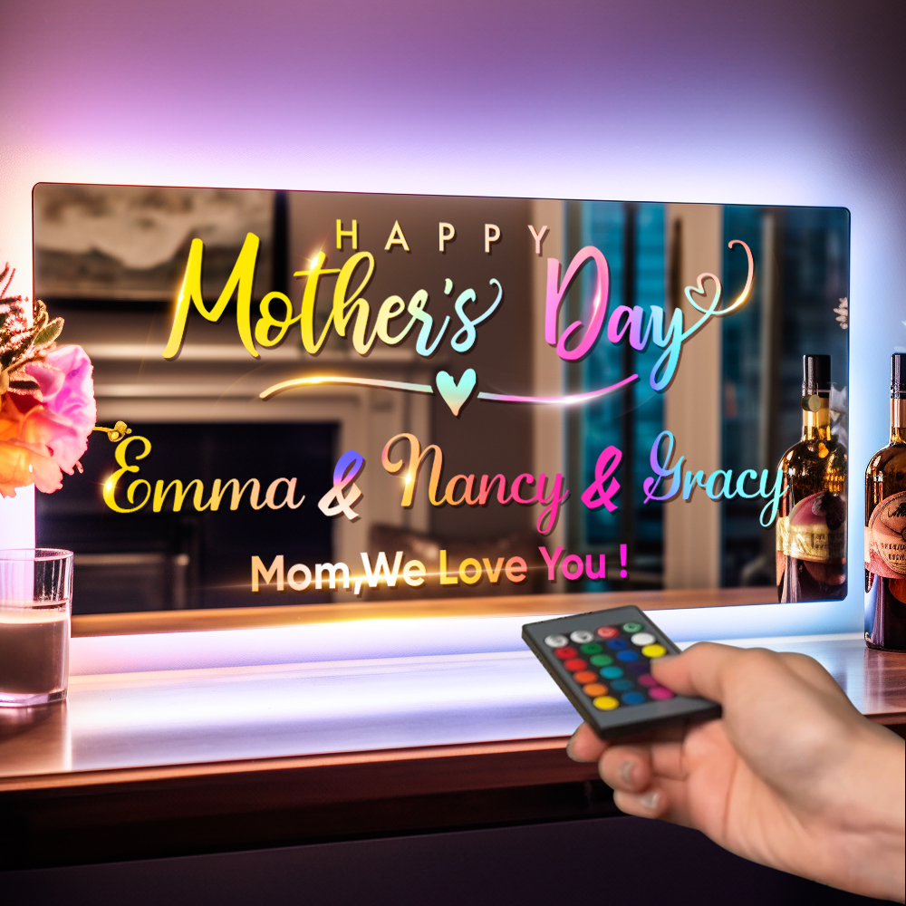 Personalised Name Mirror Sign Custom LED illuminated Light-Up Bedroom Sign Gift For Mom - soufeeluk