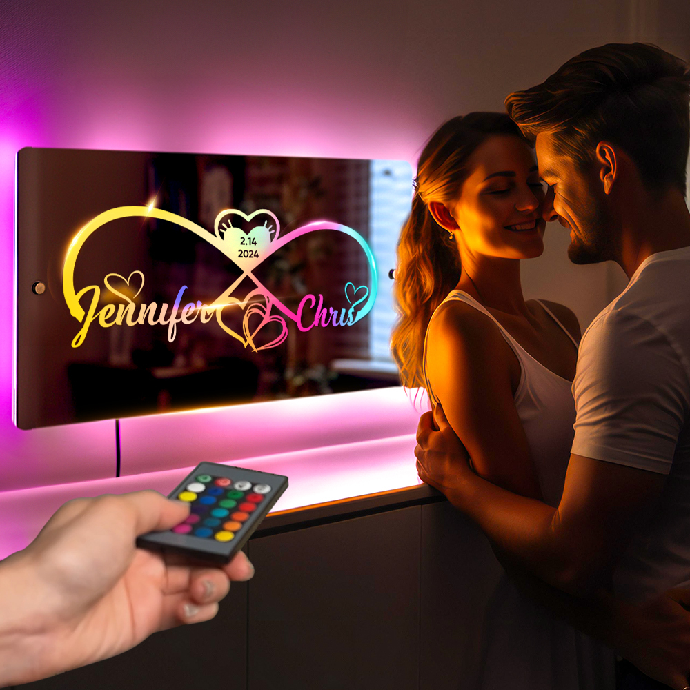 Personalised Engraved Infinity Heart Mirror Light Bedroom Sign Custom Mirror Neon Signs Wall Decor, Custom Name Sign for Bedroom,Valentine's Day Couple Gift - soufeeluk